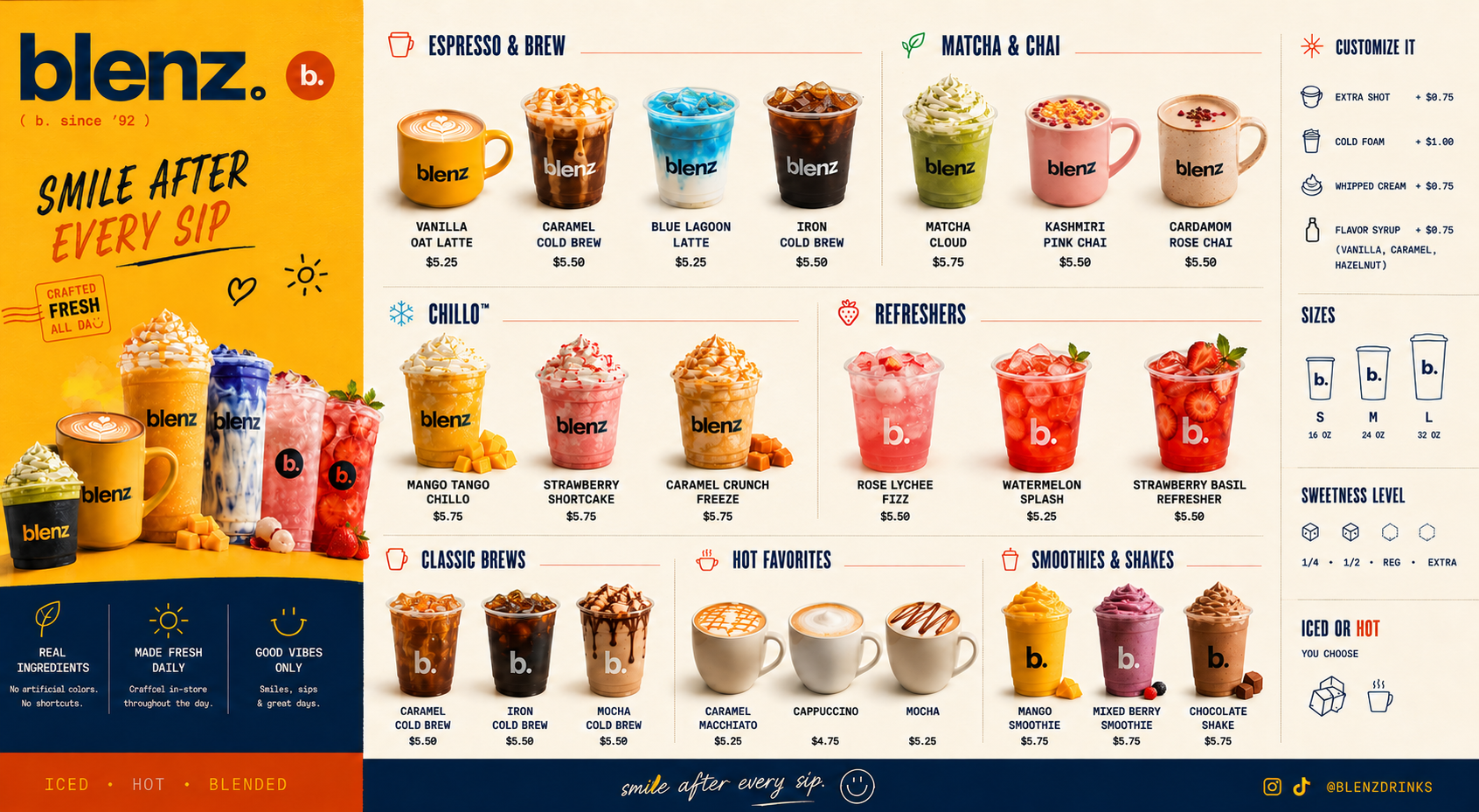 blenz menu board 08.4 — Smile after every sip